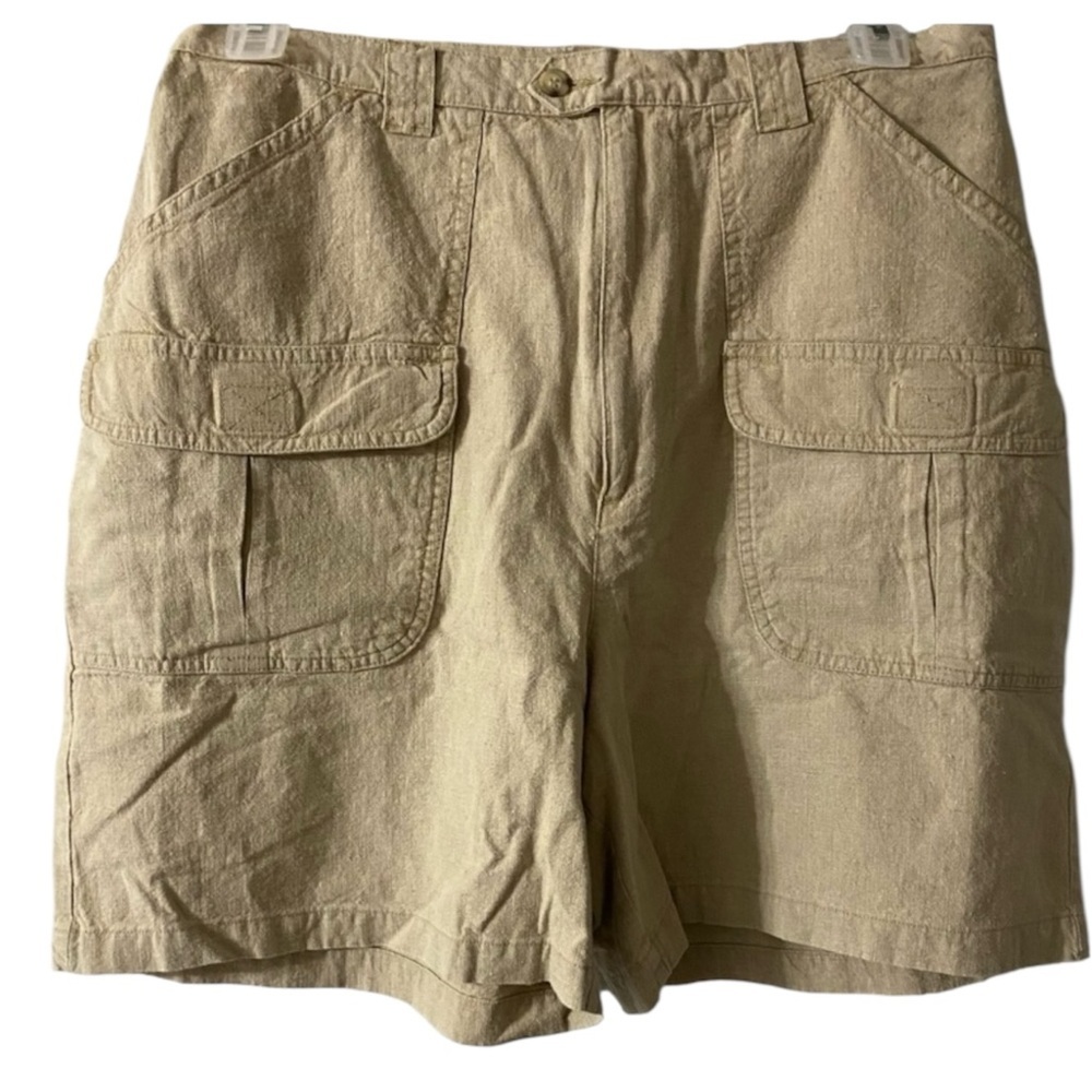 CHEROKEE Linen Cotton Cargo Shorts, Neutral, Sz 18, Ultra High Waist​, Vintage